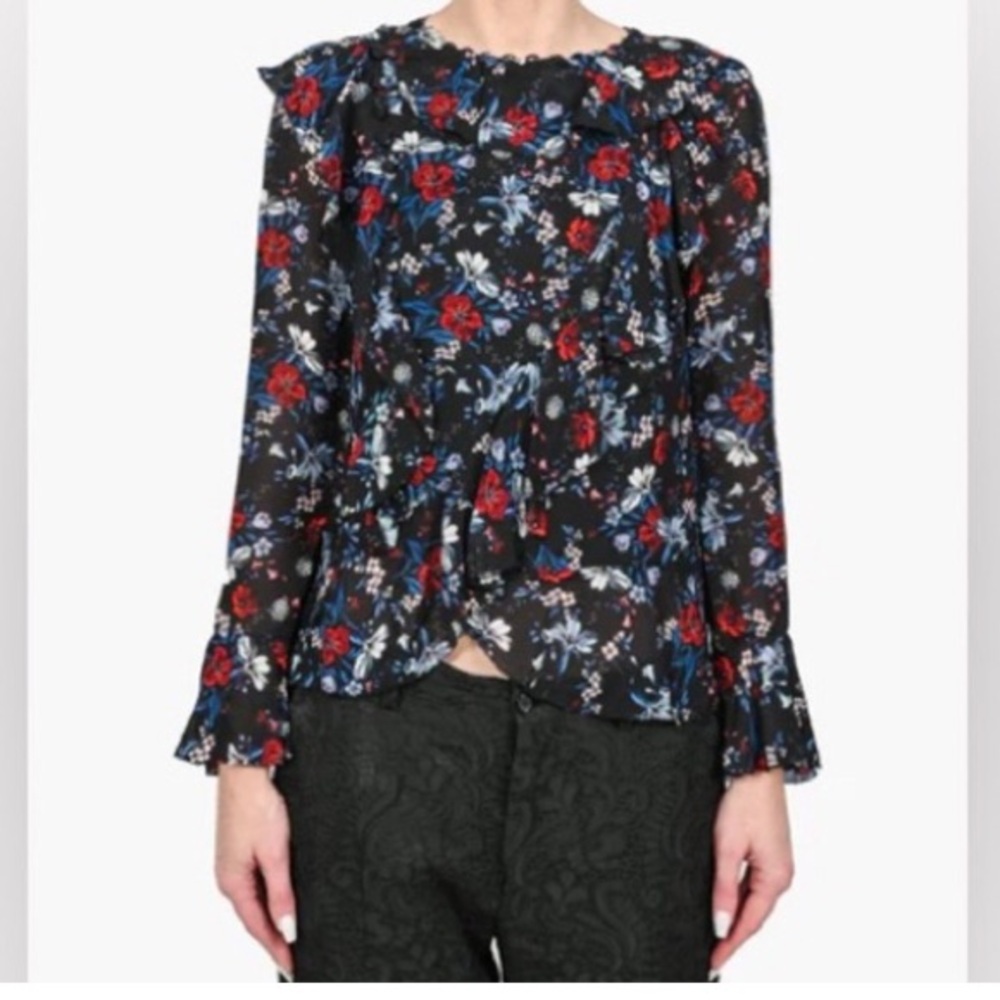 Erdem x H&M Silk Flounced Blouse Romantic Bohemian Dark Floral sz 2 Lined
